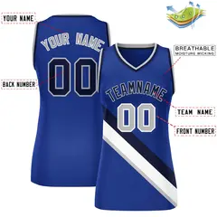 Royal Navy-Gray Thick Slash Mesh Basketball Jersey For Women 2