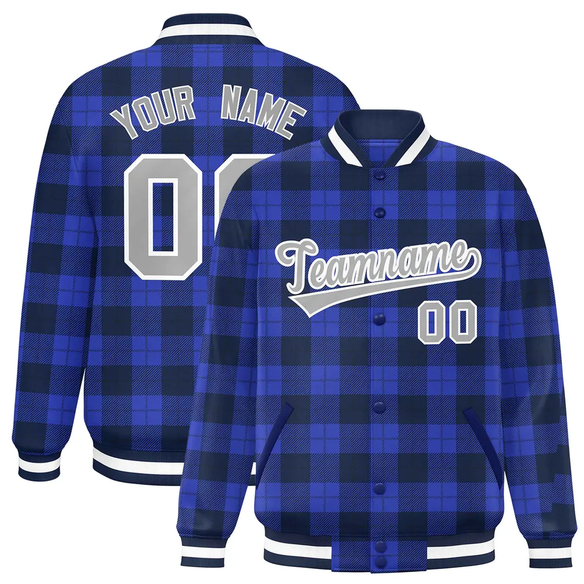 Royal Navy Plaid Varsity Letterman Baseball Jacket