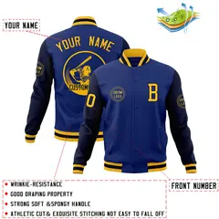 Royal Navy Raglan Sleeves Full-Snap Varsity Letterman Jacket 4