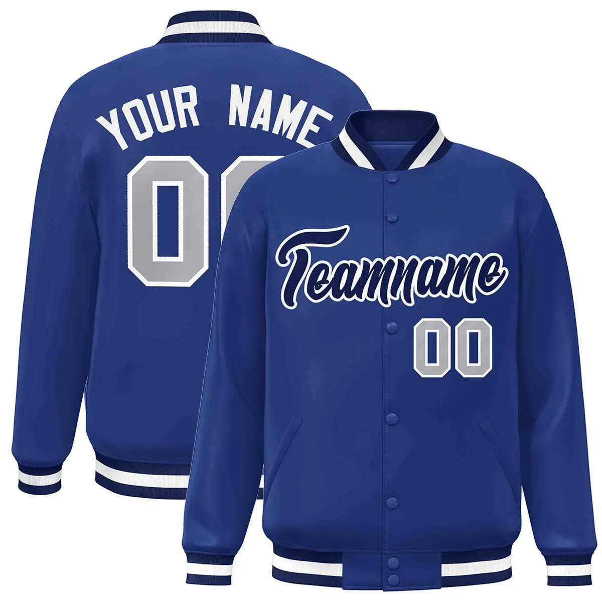 Royal Navy-White Classic Varsity Full-Snap Letterman Jacket