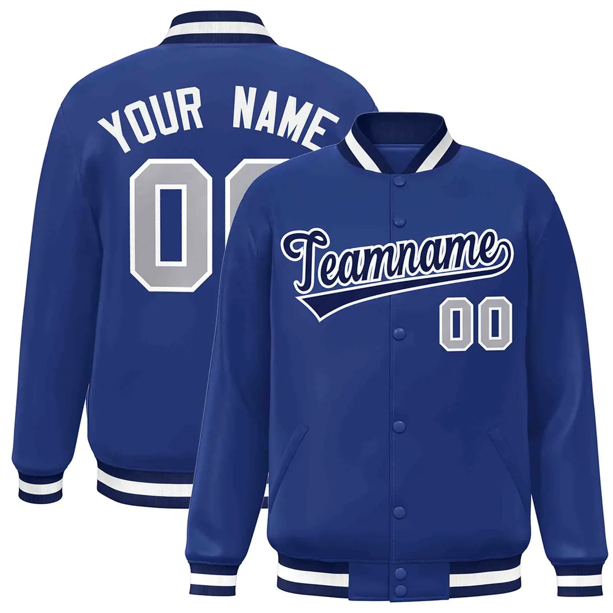 Royal Navy-White Classic Varsity Full-Snap Letterman Jacket
