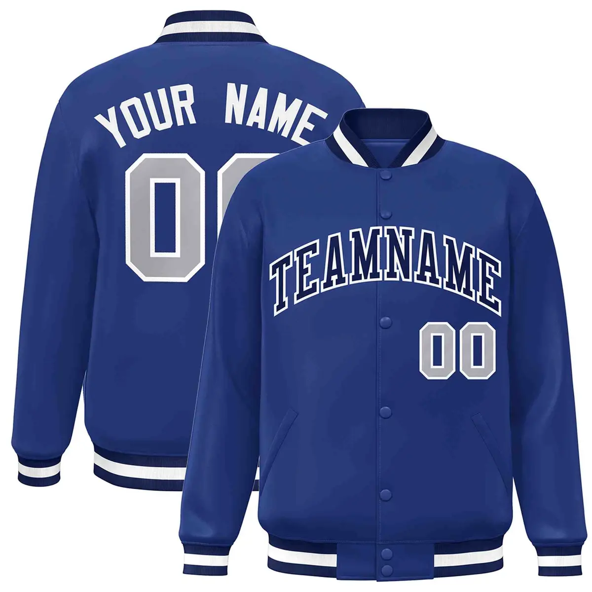 Royal Navy-White Classic Varsity Full-Snap Letterman Jacket