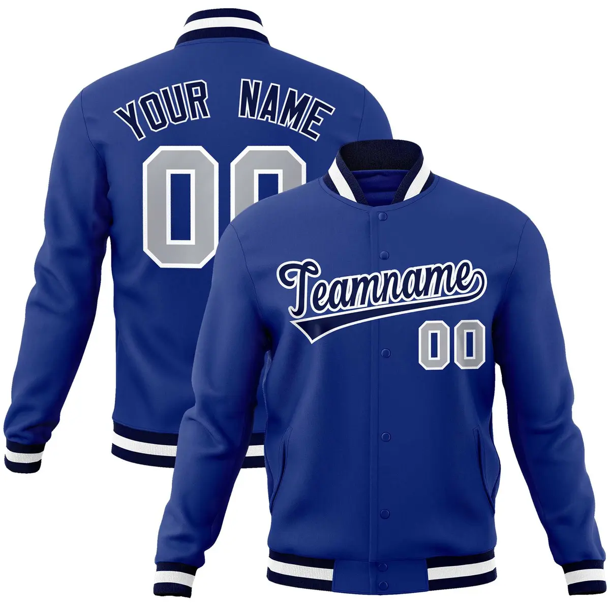 Royal Navy-White Classic Varsity Full-Snap Letterman Jacket