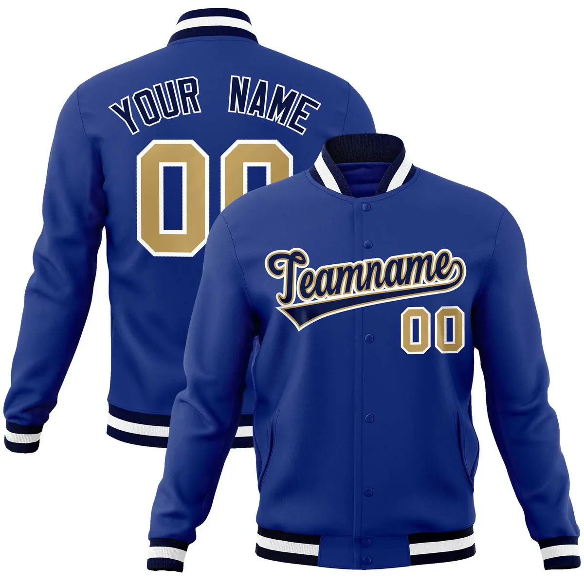 Royal Navy-White Classic Varsity Full-Snap Letterman Jacket