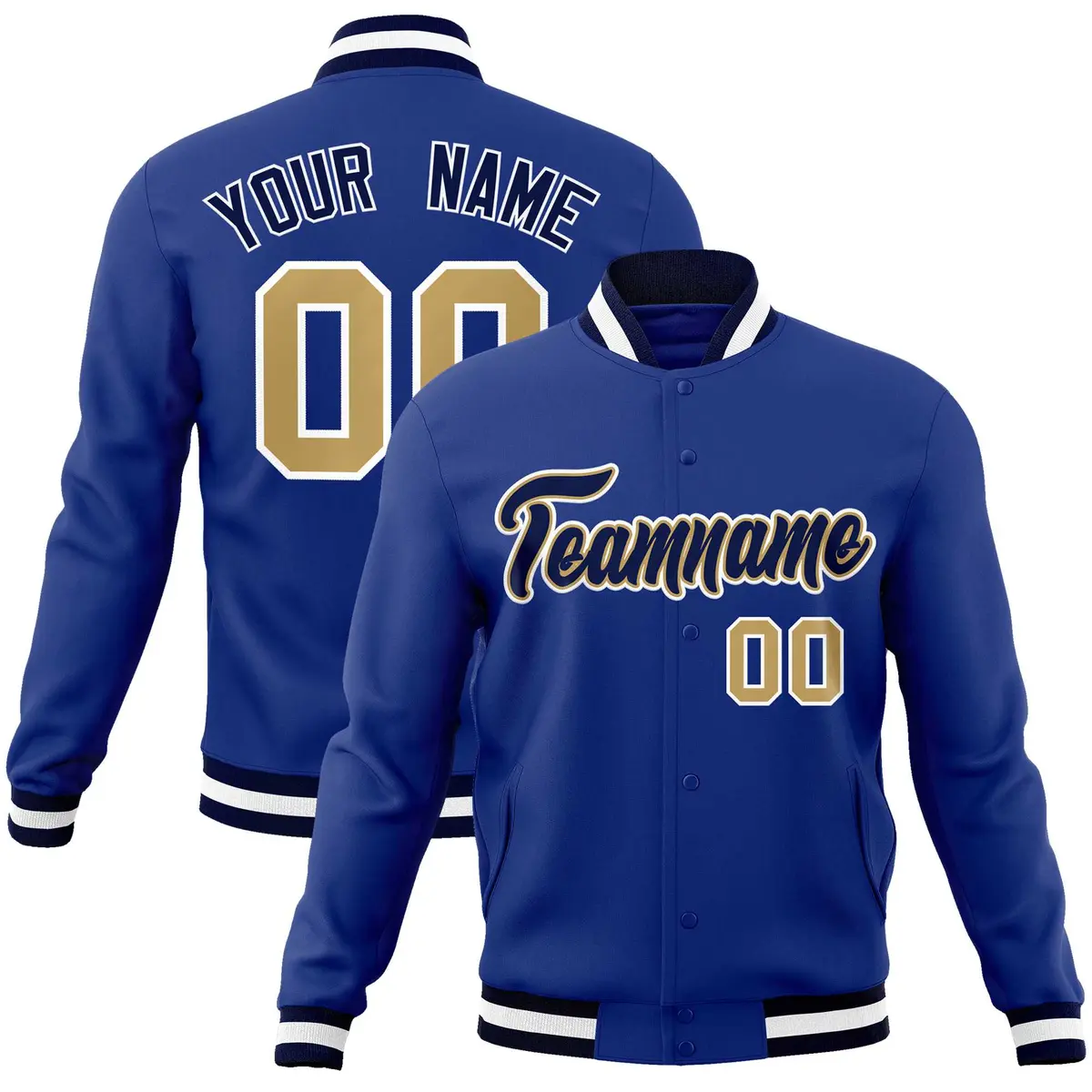 Royal Navy-White Classic Varsity Full-Snap Letterman Jacket