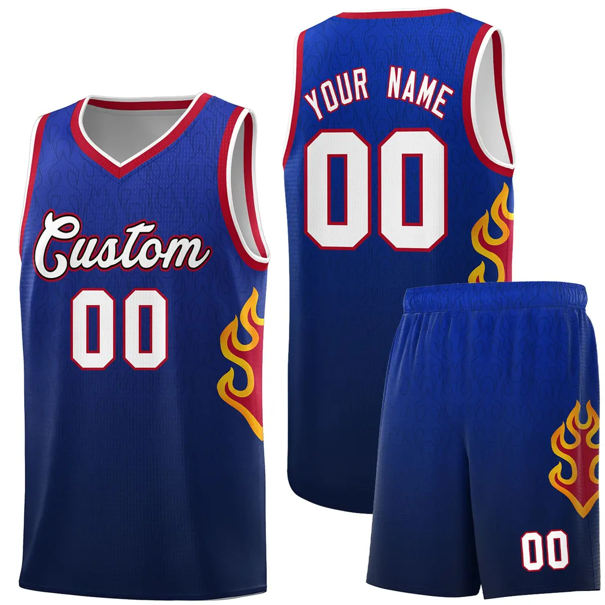 Royal Navy-White Flame Gradient Basketball Jersey