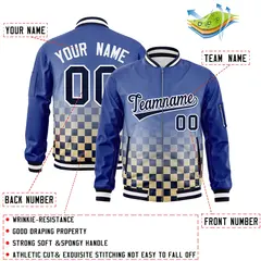 Royal Navy White Grid Color Block Full-Zip Varsity Letterman Bomber Jacket 2