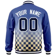 Royal Navy White Grid Color Block Full-Zip Varsity Letterman Bomber Jacket 4