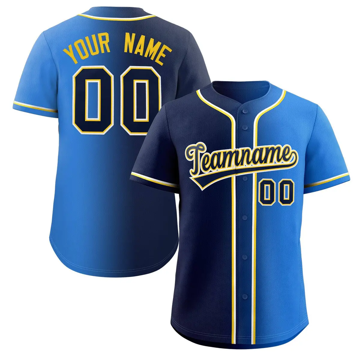 Royal Navy-Yellow Gradient Fashion Authentic Baseball Jersey