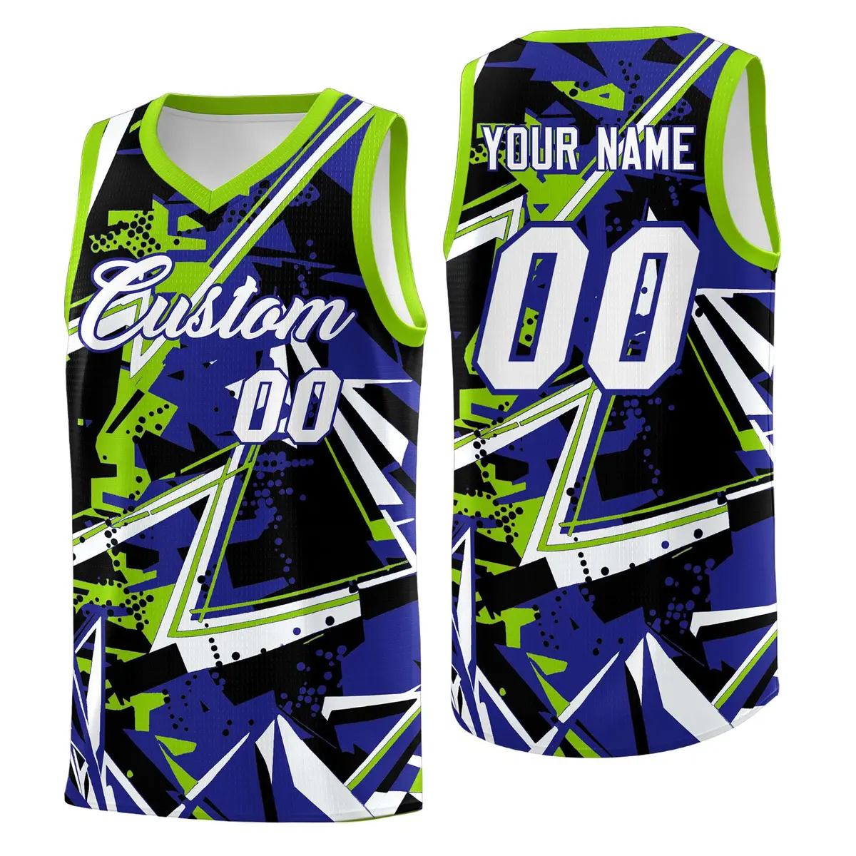 Royal Neon Green Abstract Graffiti Basketball Jersey