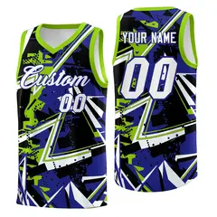 Royal Neon Green Abstract Graffiti Basketball Jersey 1
