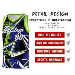 Royal Neon Green Abstract Graffiti Basketball Jersey 2