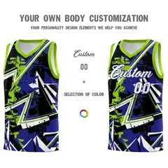 Royal Neon Green Abstract Graffiti Basketball Jersey 3