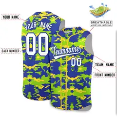 Royal Neon Green and Gold Camo Sleeveless Baseball Jersey 2