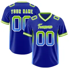 Royal Neon Green and Powder Blue Gradient Sides Football Jersey