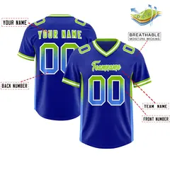 Royal Neon Green and Powder Blue Gradient Sides Football Jersey 2