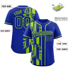 Royal Neon Green Coconut Tree Split Baseball Jersey 2