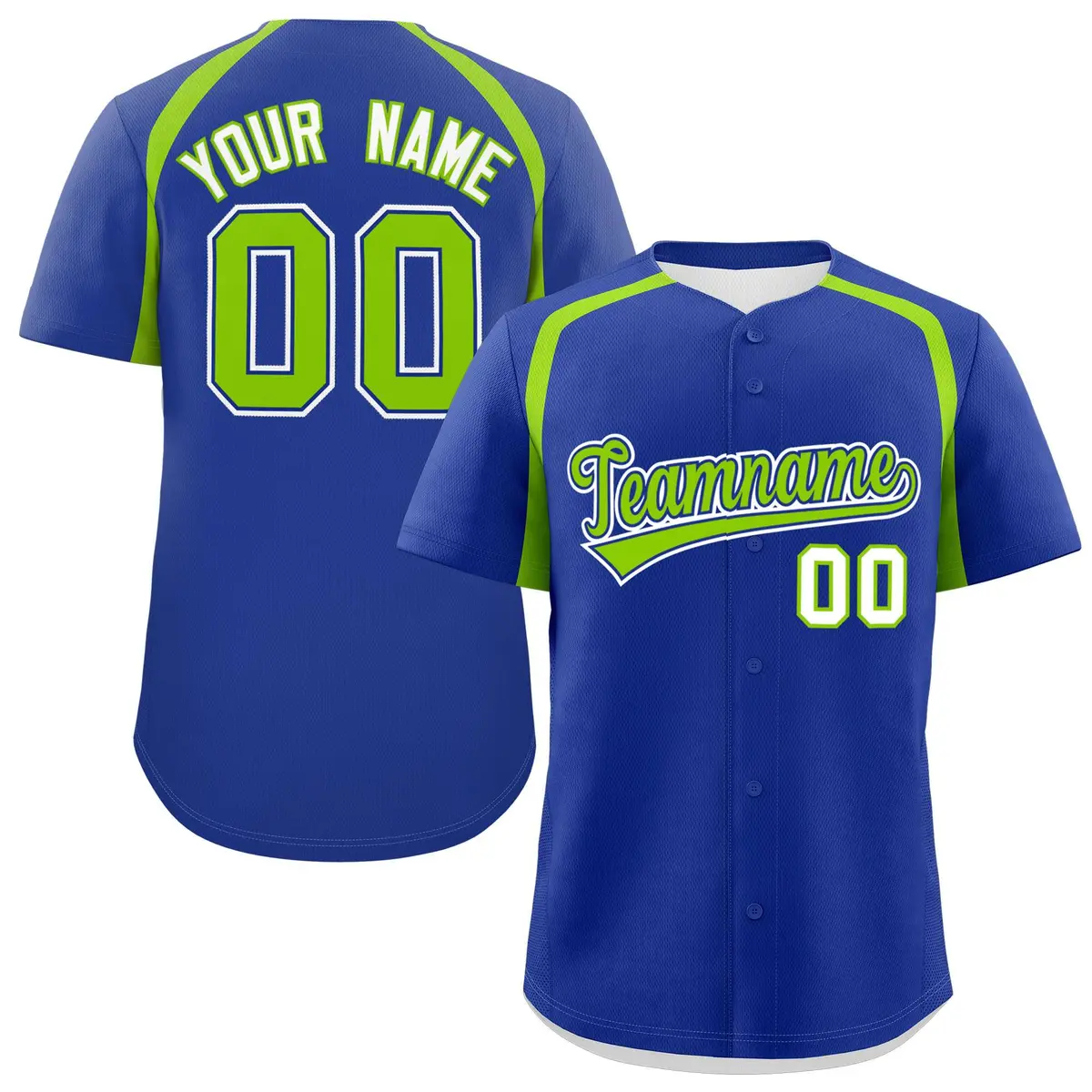 Royal Neon Green Color Block Authentic Baseball Jersey