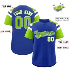 Royal Neon Green Contrast Raglan Sleeves Baseball Jersey 2
