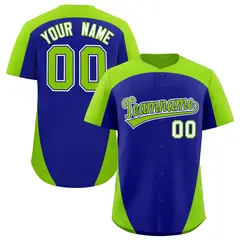 Royal Neon Green Edge Color Block Baseball Jersey 1