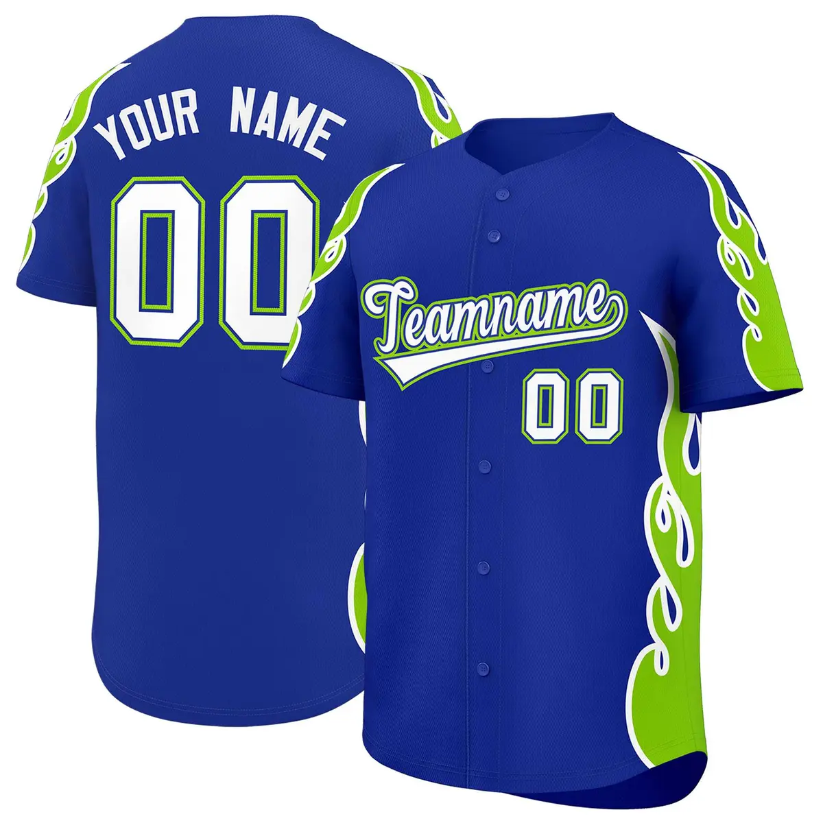 Royal Neon Green Flame Outline Side Basketball Jersey