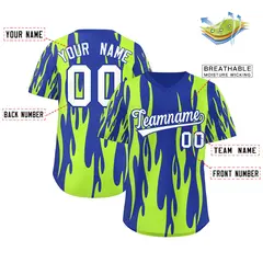 Royal Neon Green Flame Pattern Pullover Baseball Jersey 2