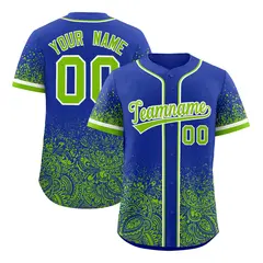 Royal Neon Green Floral Gradient Full Button Baseball Jersey