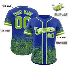Royal Neon Green Floral Gradient Full Button Baseball Jersey 2