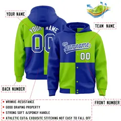 Royal Neon Green Four Squares Color Block Varsity Letterman Jacket Hoodie 4