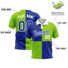 Royal Neon Green Four Squares Performance Polo Shirt 2
