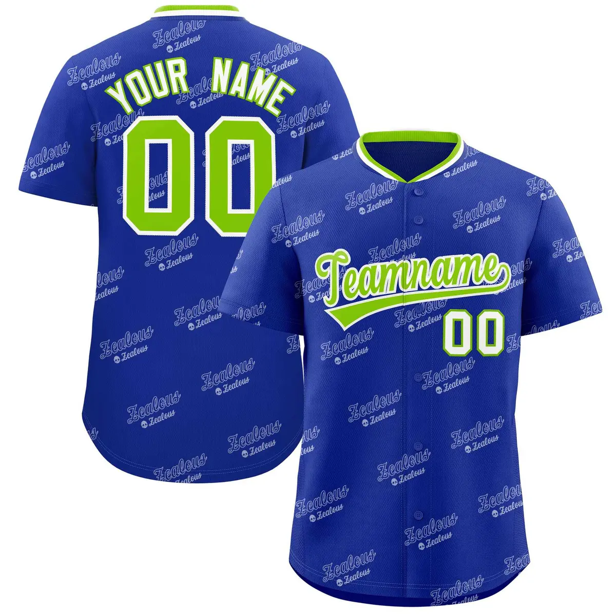 Royal Neon Green Graffiti Full Button Baseball Jersey