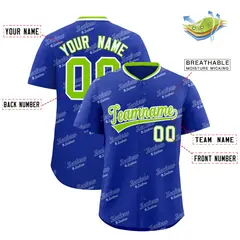 Royal Neon Green Graffiti Full Button Baseball Jersey 2