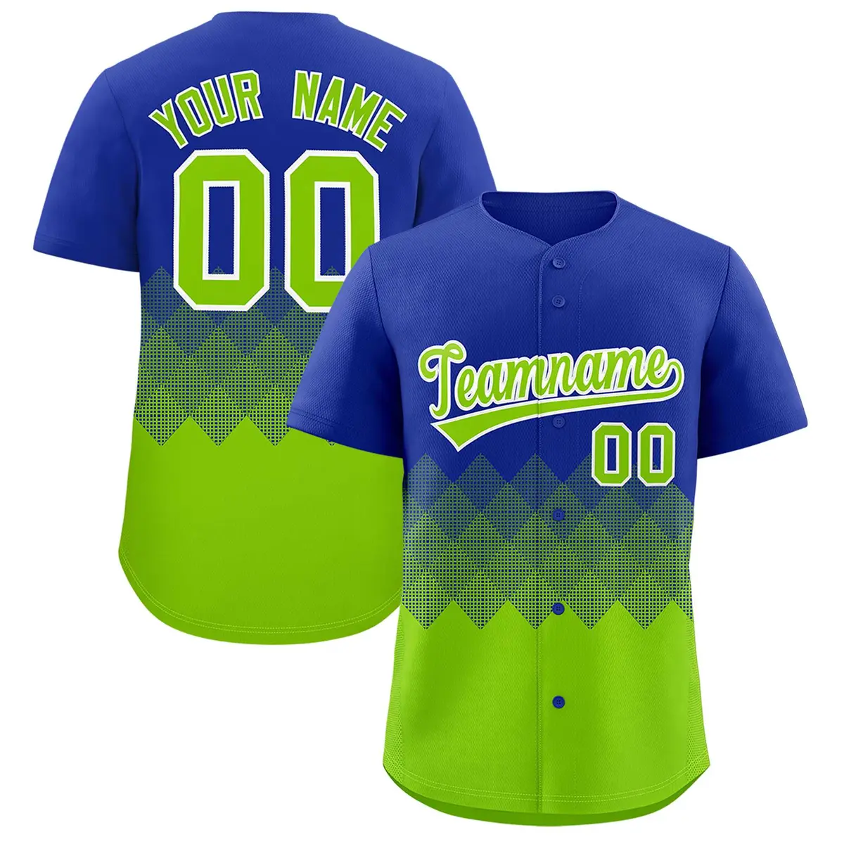 Royal Neon Green Grid Blur Pattern Baseball Jersey