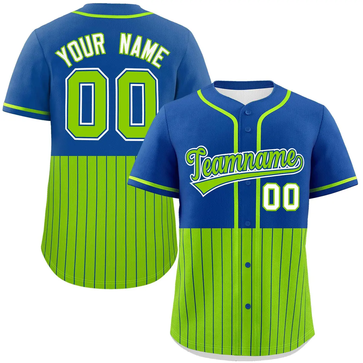 Royal Neon Green Half Stripe Authentic Baseball Jersey