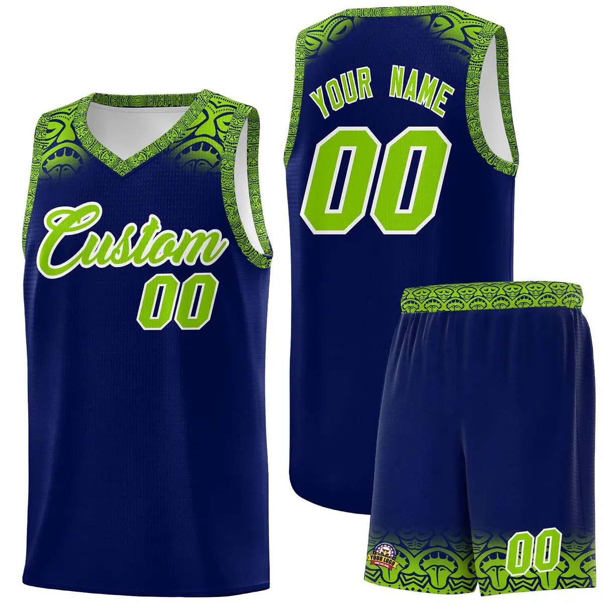 Royal Neon Green Indians Pattern Basketball Jersey