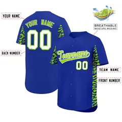 Royal Neon Green Leopard Graffiti Side Baseball Jersey 2