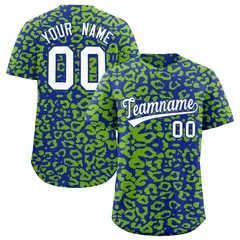 Royal Neon Green Leopard Print Baseball Jersey