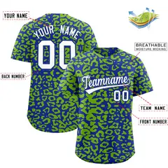 Royal Neon Green Leopard Print Baseball Jersey 2