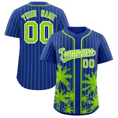 Royal Neon Green Pinstripe Coconut Tree Baseball Jersey 1