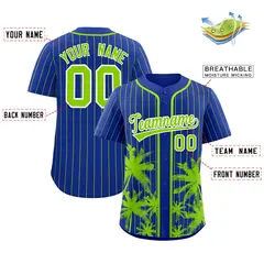Royal Neon Green Pinstripe Coconut Tree Baseball Jersey 2