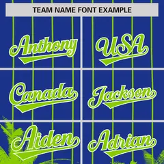 Royal Neon Green Pinstripe Coconut Tree Baseball Jersey 3