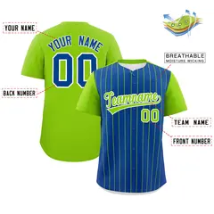 Royal Neon Green Pinstripe Two-Tone Baseball Jersey 2