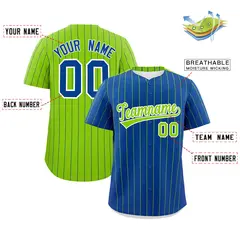 Royal Neon Green Pinstripe Two-Tone Baseball Jersey 2