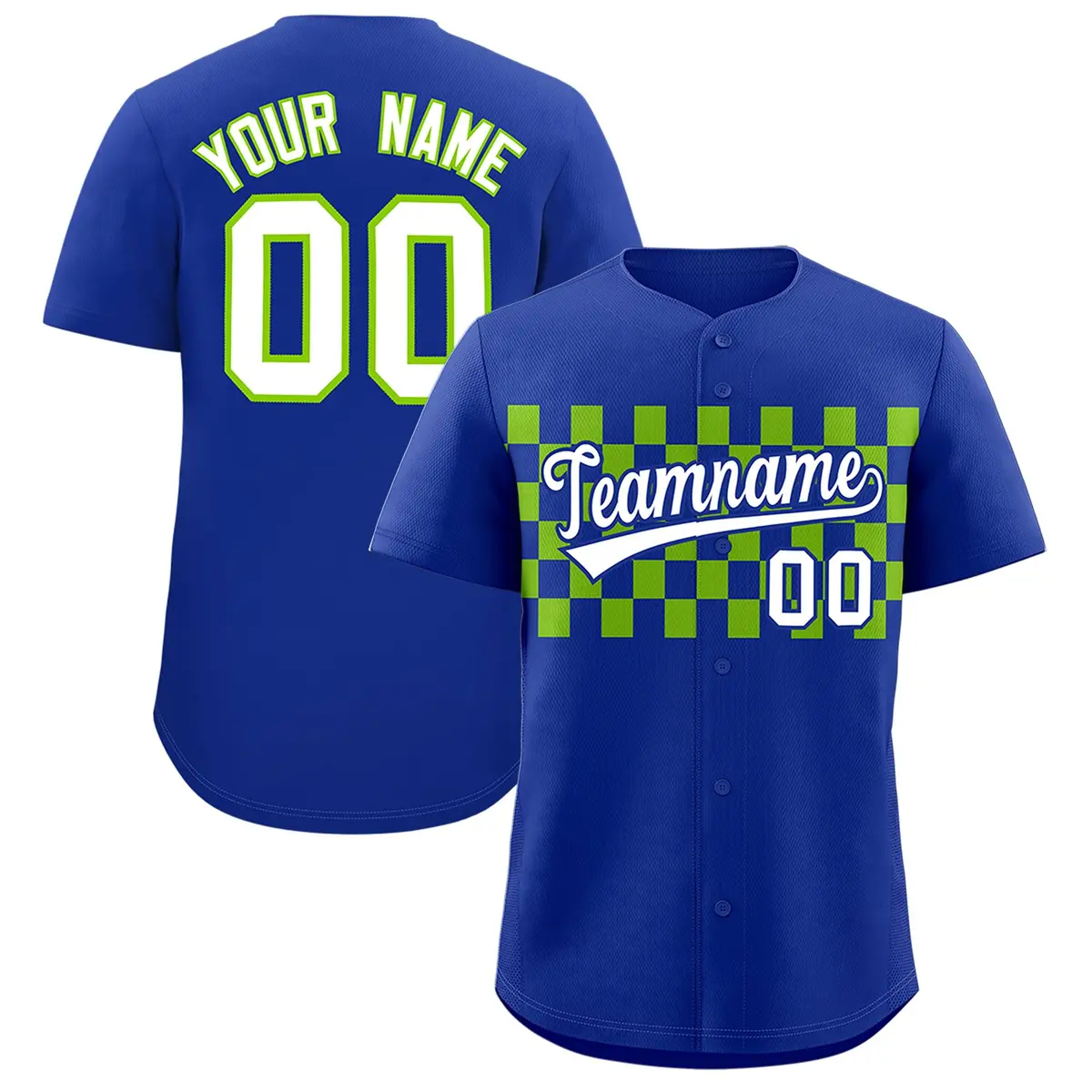 Royal Neon Green Plaid Fashion Authentic Baseball Jersey