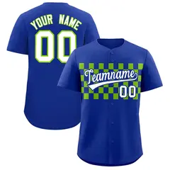 Royal Neon Green Plaid Fashion Authentic Baseball Jersey 1