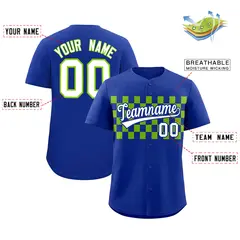 Royal Neon Green Plaid Fashion Authentic Baseball Jersey 2