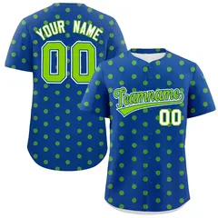 Royal Neon Green Polka Dot Graffiti Baseball Jersey 1