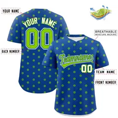 Royal Neon Green Polka Dot Graffiti Baseball Jersey 2