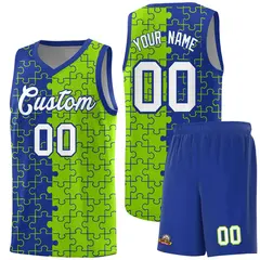 Royal Neon Green Puzzle Pattern Splid Basketball Kits 1
