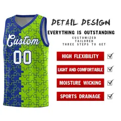 Royal Neon Green Puzzle Pattern Splid Basketball Kits 2